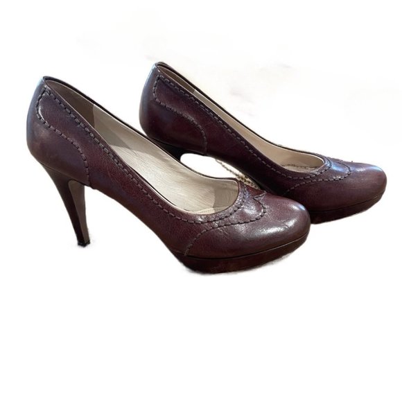 Prada Shoes - PRADA 37.5 Brown Leather High Heels 4" (Women's Size 7)